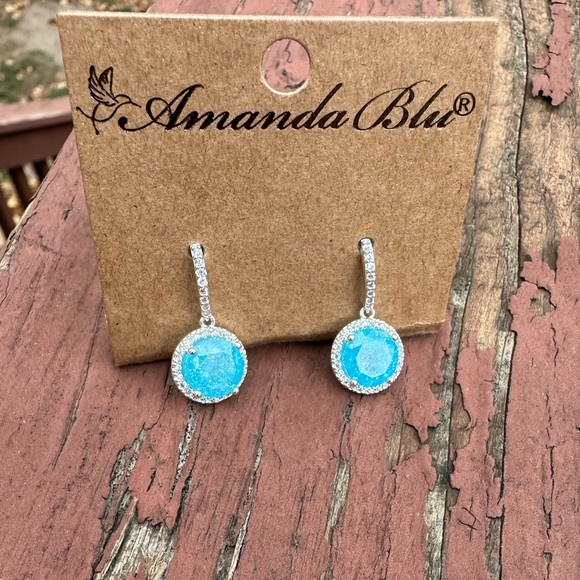 Amanda Blu Aqua and Silver Cracked Zircon Drop Earrings - Picture 4 of 8